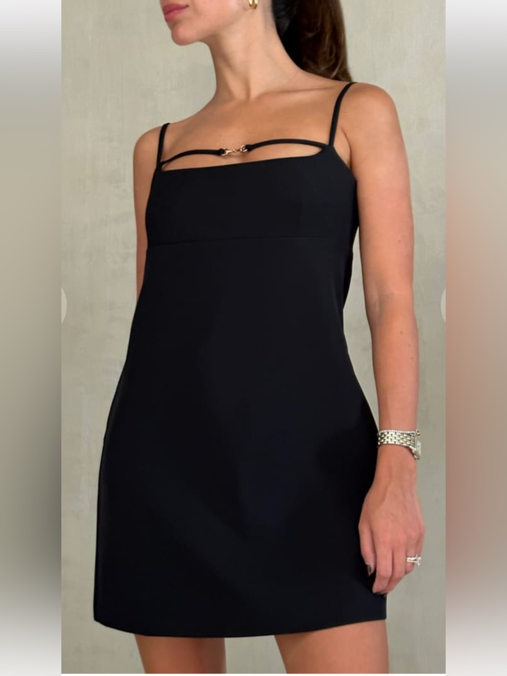 Rumored Presley Black Mini Dress Gold Horsebit Accent NWT Size 10 LBD Clean Girl